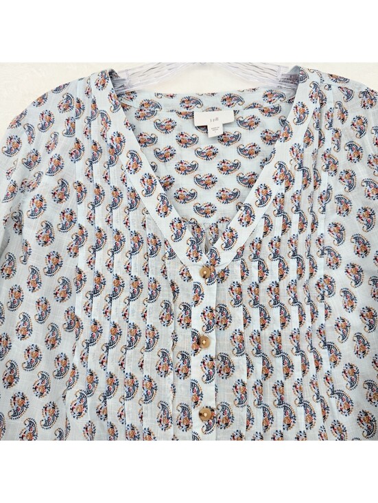 J. Jill Tops - J Jill Top Large Blue Floral Madeira Pintuck Blouse 100% Cotton 3/4 Sleeve Women